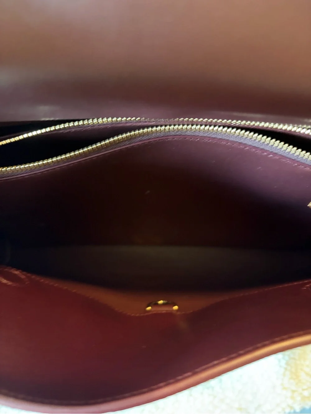 Salvatore Ferragamo Deep Burgundy Patent Shoulder Bag with Gold Hardware - Picture 11 of 14